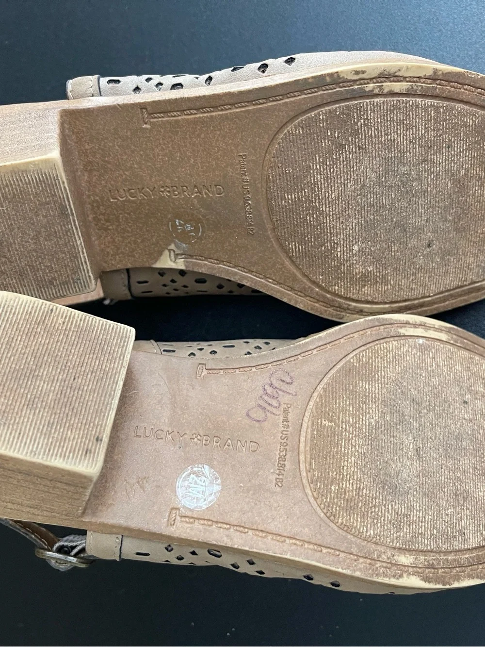 Lucky Brand Beige Perforated Peep-Toe Slingback Mules